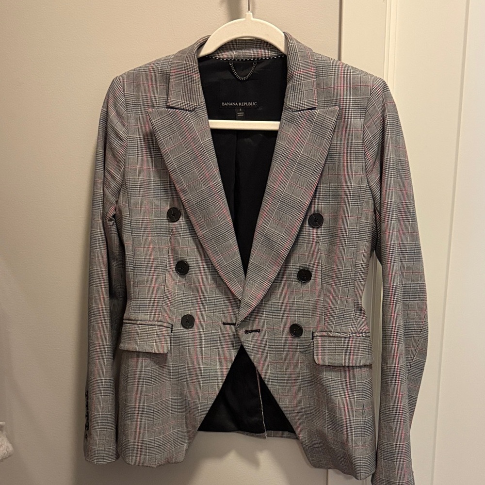 Banana Republic Black and Pink Plaid Blazer